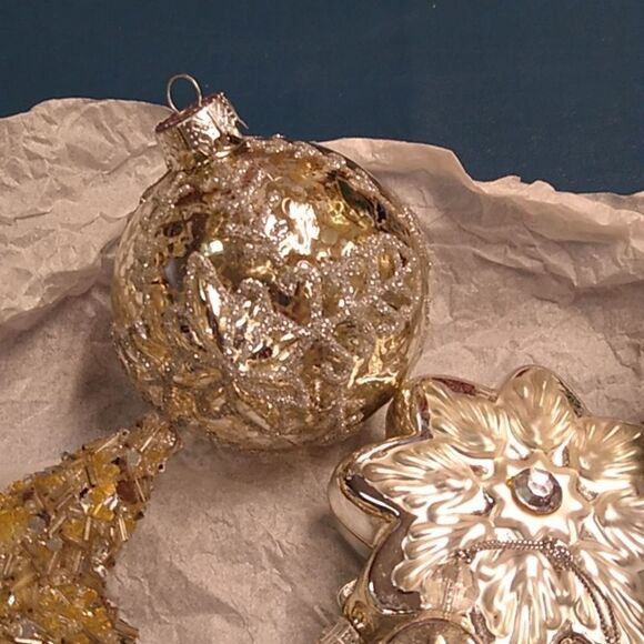 Vintage & Artisan Gold and Silver Holiday Ornaments Group Cottagecore - Picture 3 of 10